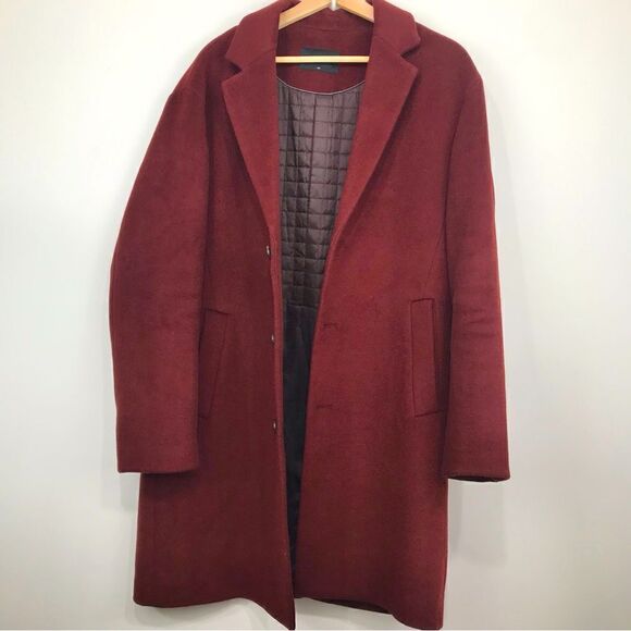 Us N Them Wine Wool Blend Quilt Lined Classic Overcoat - Picture 3 of 16